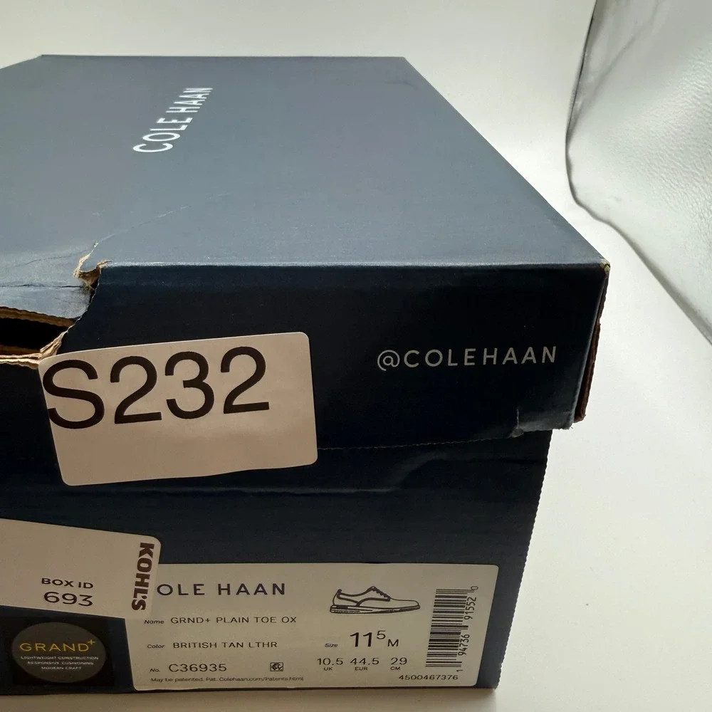 Cole Haan Plain Toe Oxford Mens 11.5 British Tan Leather Light Comfort Shoes NIB